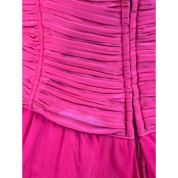 Vintage Red Long-Sleeve Chiffon Dress With Pleated Wrap Bodice Sz 10 - Picture 7 of 10